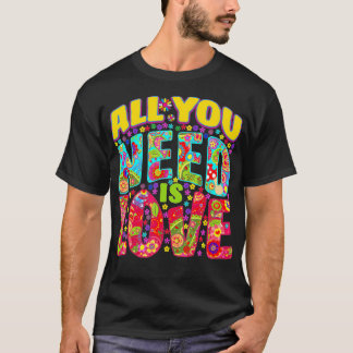T-shirt Hippie Fleur Power PeaceLove Retro 0s