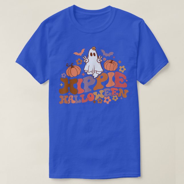 T-shirt Hippie florale rétro Halloween Citrouille fantôme  (Design devant)