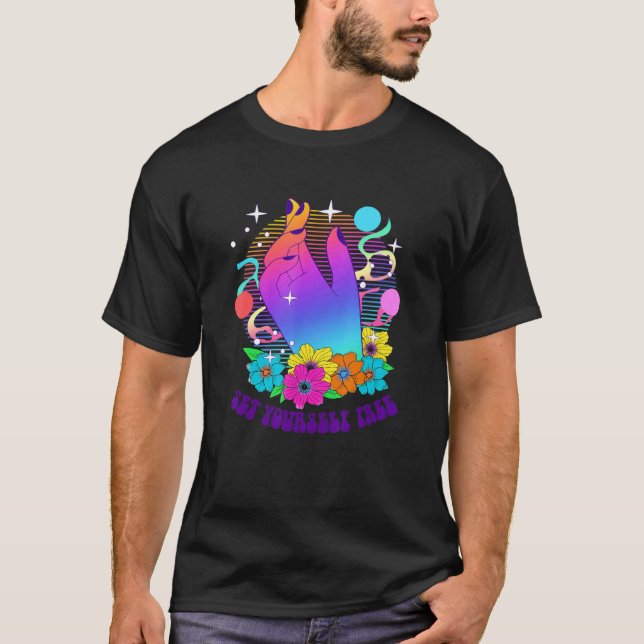 T-shirt Hippie Flower Peace Soul Love Happy (Devant)