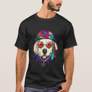 T-shirt Hippie Golden Retriever Tie Dye Signe de Paix Psyc