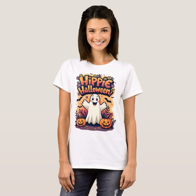 T-shirt Hippie Halloween mignon fantôme (Devant entier)