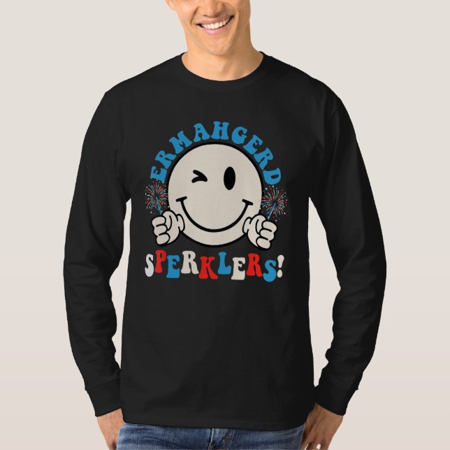 T-shirt Hippie Smile Face Ermahgerd Sparklers 4th Of July  (Devant)