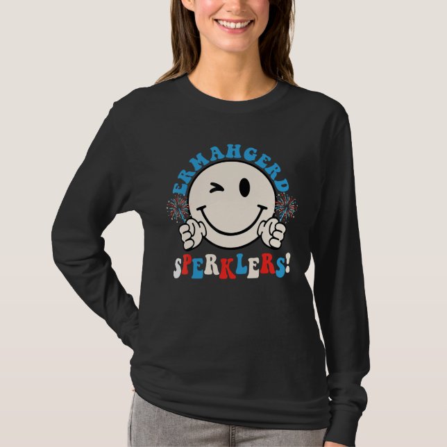 T-shirt Hippie Smile Face Ermahgerd Sparklers 4th Of July  (Devant)