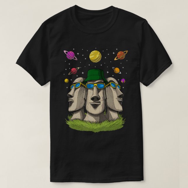 T-shirt Hippie Statues de l'île de Pâques Psychédélique Mo (Design devant)