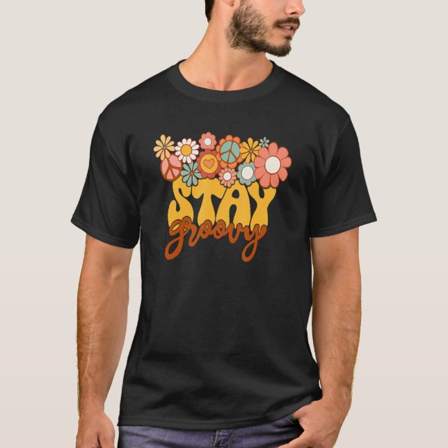 T-shirt Hippie Tournesol Rétro Restez Super esprit positif (Devant)