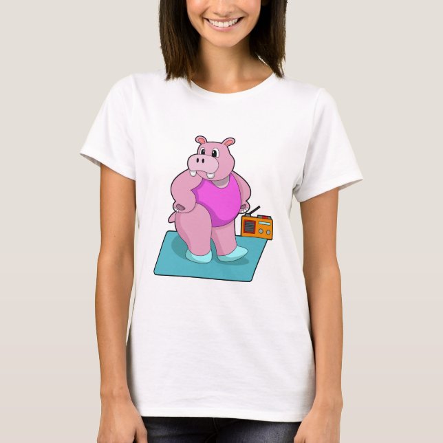 T-shirt Hippo at Fitness with Radio.PNG (Devant)