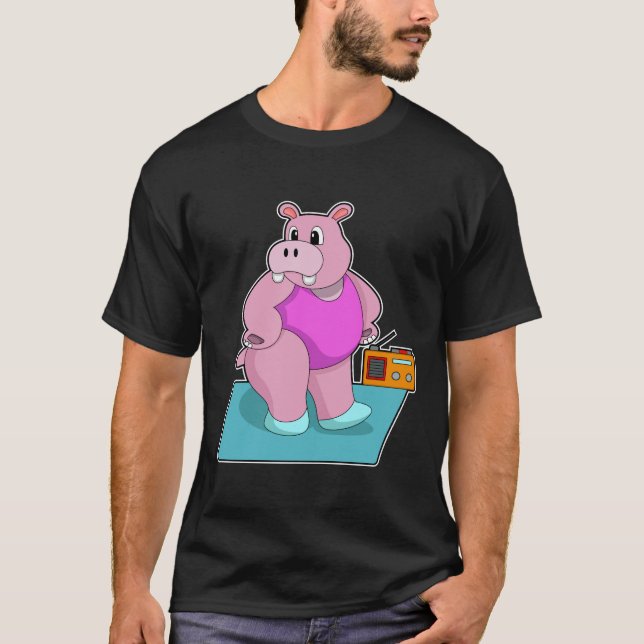 T-shirt Hippo at Fitness with Radio.PNG (Devant)
