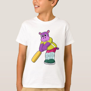 T-shirt Hippo au cricket avec batte de cricket