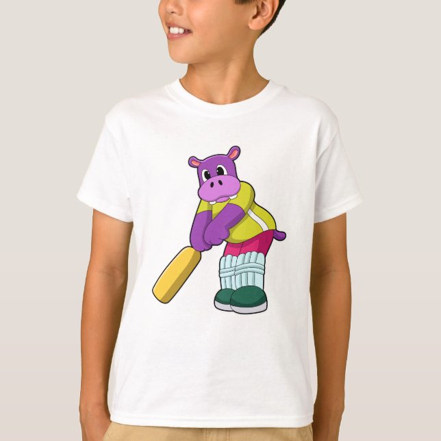 T-shirt Hippo au cricket avec batte de cricket (Devant)