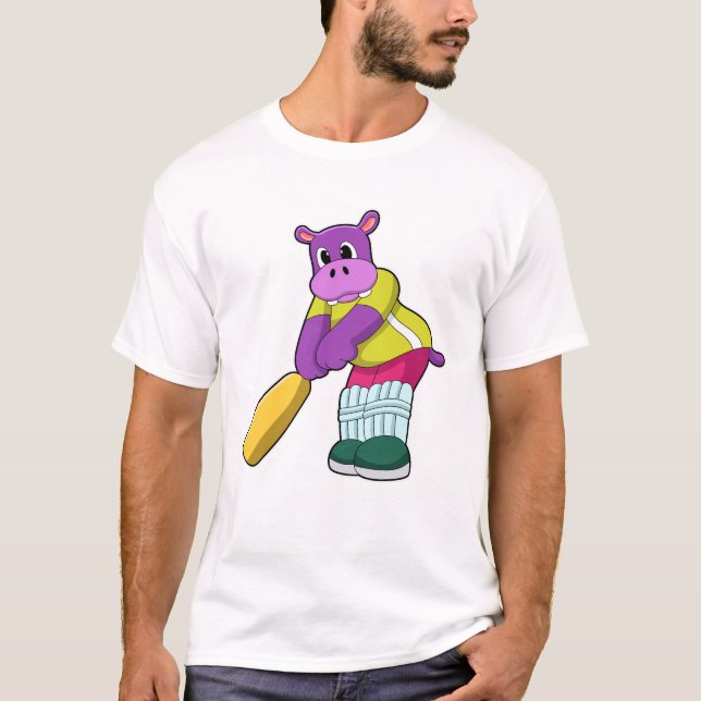 T-shirt Hippo au cricket avec batte de cricket (Devant)