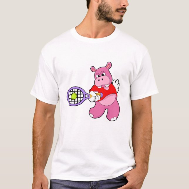 T-shirt Hippo au tennis avec raquette de tennis (Devant)