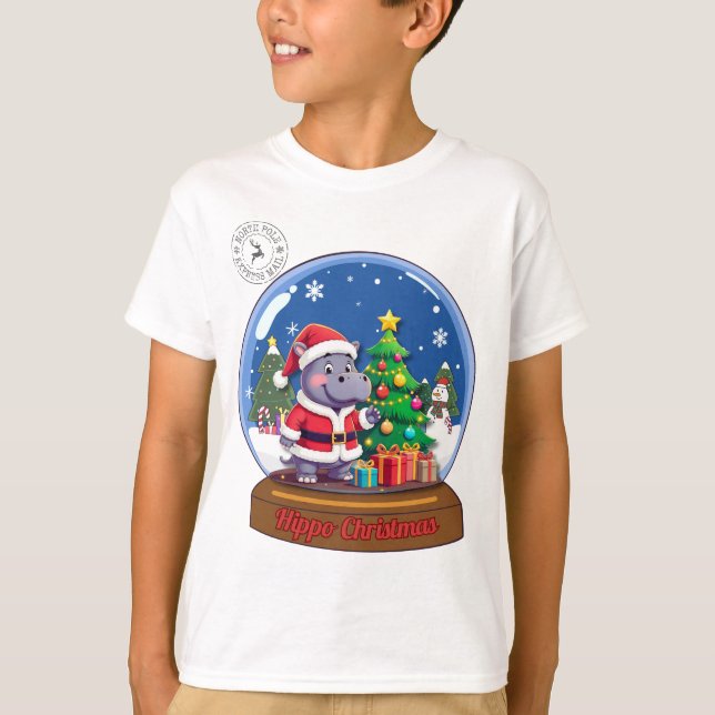 T-shirt Hippo Christmas Snowglobe (Devant)
