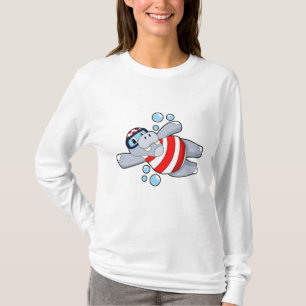 T-shirt Hippo comme Plongeur avec lunettes de natation