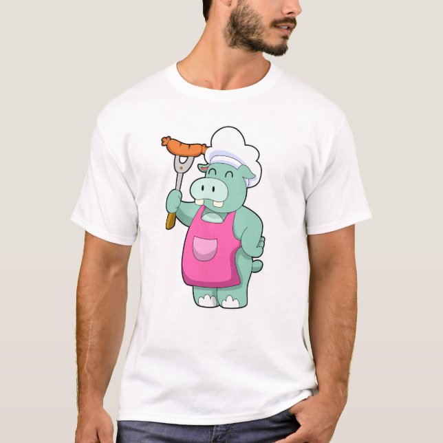 T-shirt Hippo cuisiner avec des saucisses (Devant)