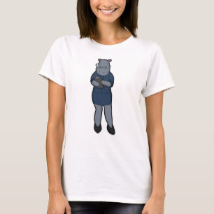 T-shirt Hippo en tant que secrétaire avec Bloc-notes et st
