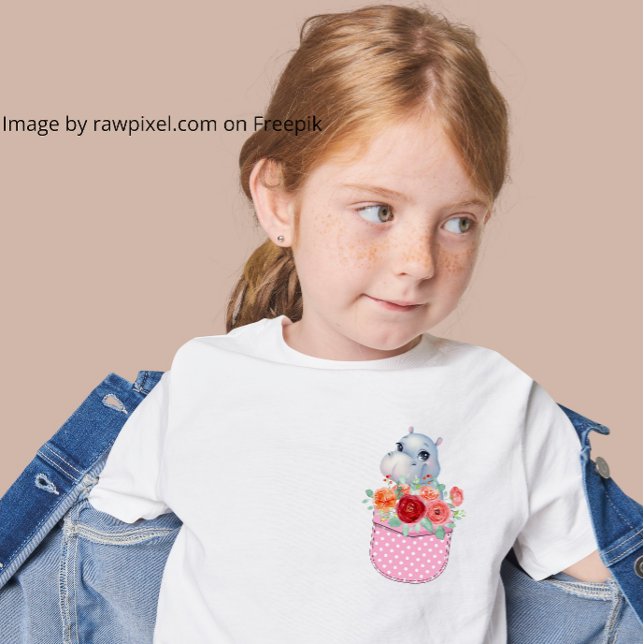 T-shirt Hippo mignon dans une poche pointillée rose imprim (Créateur téléchargé)