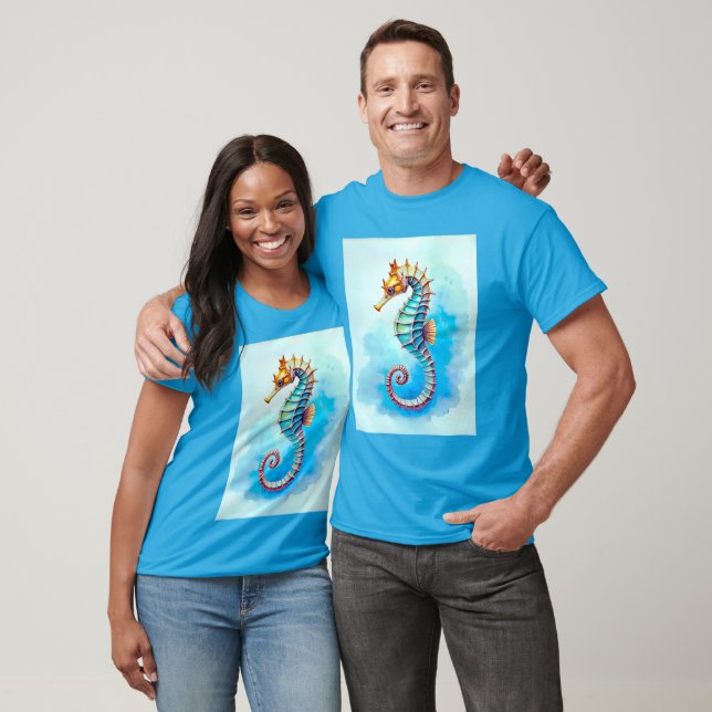 T-shirt Hippocampe d'aquarelle sur Turquoise (Unisexe)