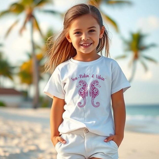 T-shirt Hippocampe-pêcheur Coeur-Hawaï Tropical (Seam Horses Fisherman Core-Hawaiian-Tropical-Kids T shirt-Wine Color)