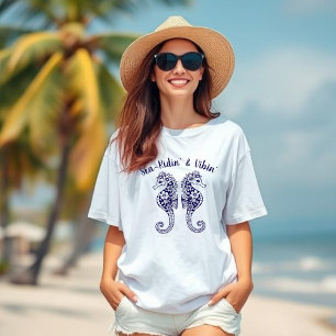 T-shirt Hippocampe-pêcheur Coeur-Hawaï Tropical-Bleu