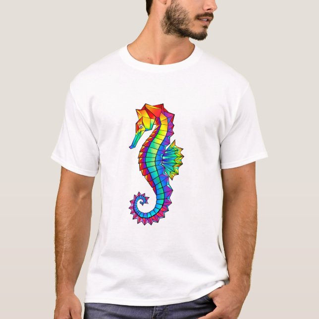 T-shirt Hippocampe polygonal arc-en-ciel (Devant)