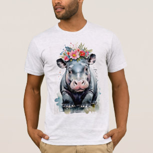 T-shirt Hippopotame À Couronne Fleur