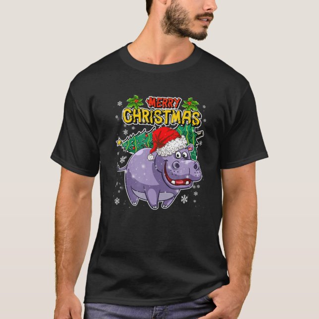 T-shirt Hippopotame de Noël - Animaux de Noël doux - Hippo (Devant)