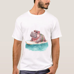 T-shirt Hippopotame en Bikini sur planche de surf