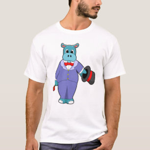 T-shirt Hippopotame en marié avec costume et rose