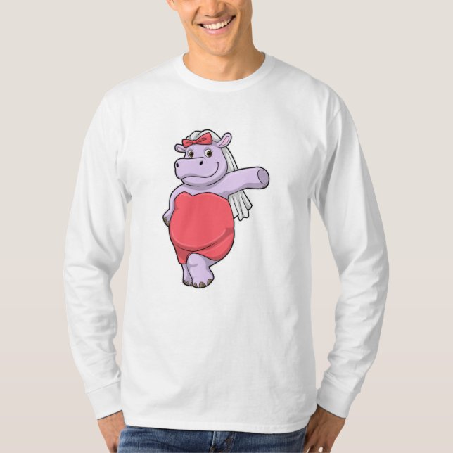 T-shirt Hippopotame en mariée avec voile et nœud (Devant)