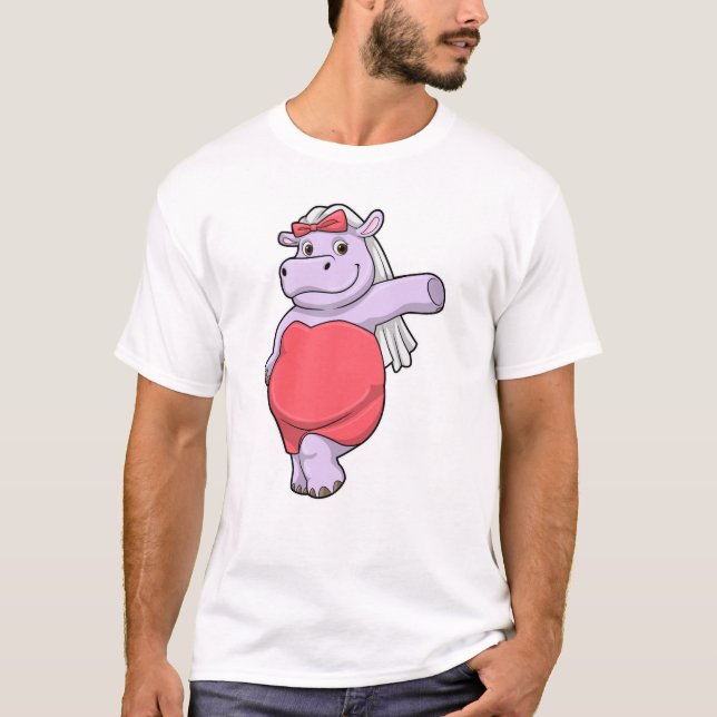 T-shirt Hippopotame en mariée avec voile et nœud (Devant)