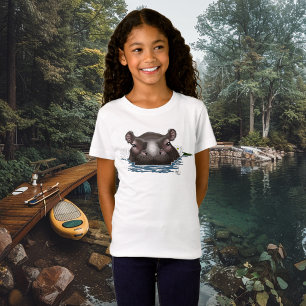 T-Shirt Hippopotame Lotus Blanc Bleu