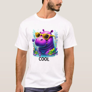 T-shirt Hippopotame Néon Cool Se prélassant dans le Marais