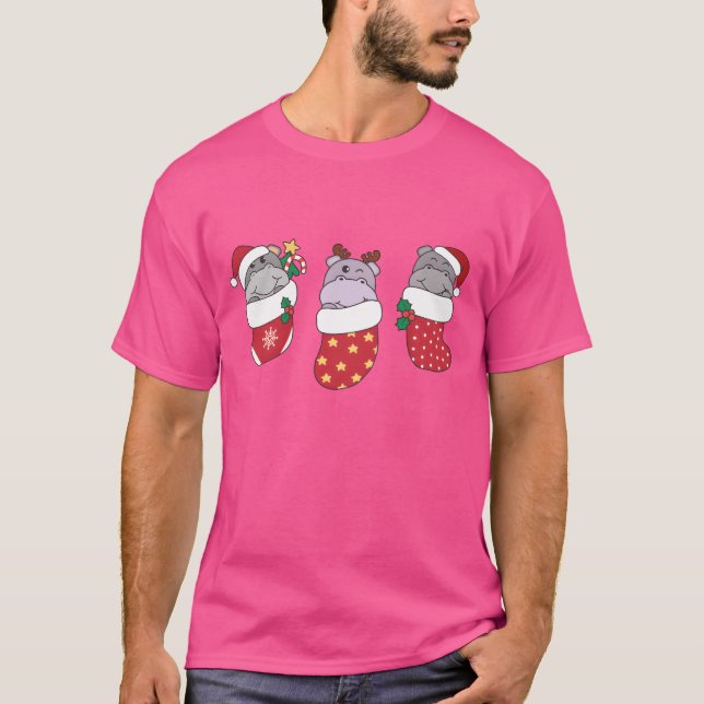 T-shirt Hippopotames mignons dans les bas de Noël pour Noë (Devant)