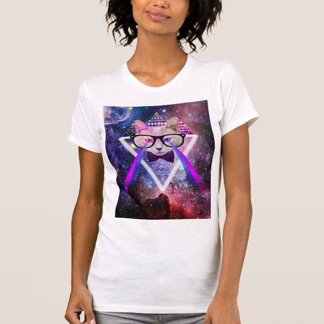 T-shirt Hipster galaxy cat (Devant)