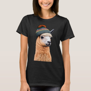 T-shirt Hipster Llama à Beanie Humour Pop