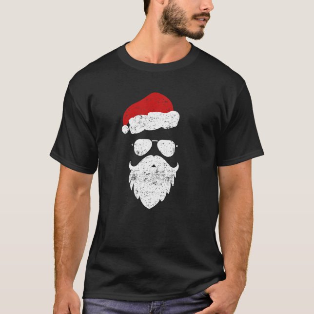 T-shirt Hipster Santa Beard Aviator Sunglasses And Hat (Devant)