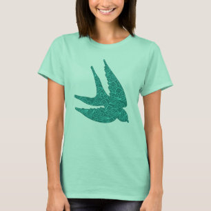 T-shirt hirondelle japonaise en vol, Turquoise et Aqua