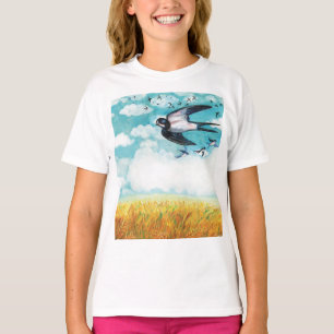 T-shirt hirondelles au-dessus d'un champ de blé Illustrati