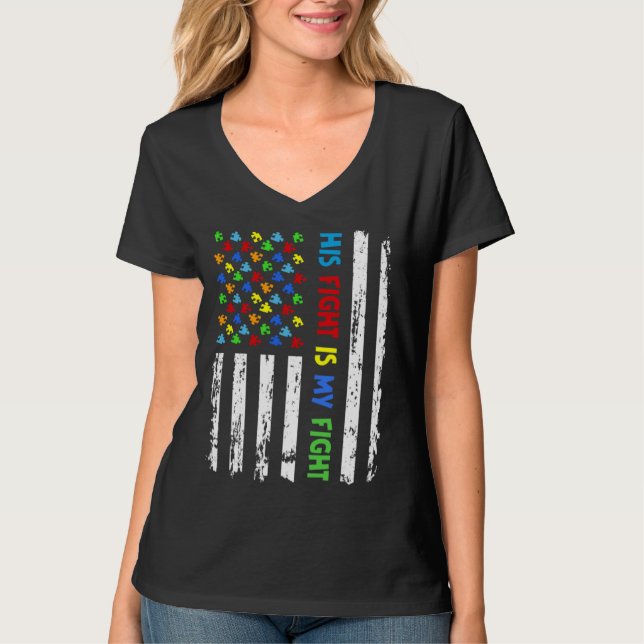 T-shirt His Fight Is My Fight Puzzle Piece Autism Awarenes (Devant)