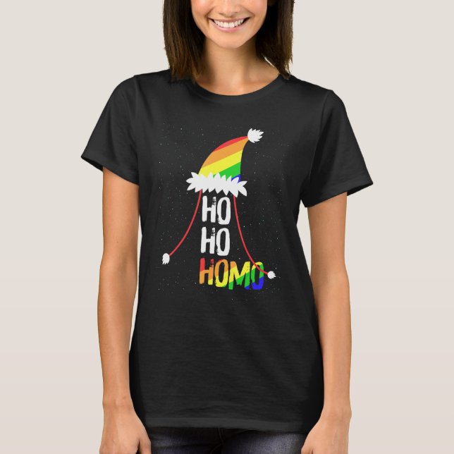 T-shirt Ho Ho Filles Homos Santa Hat Noël Lgbt Pride Fl (Devant)