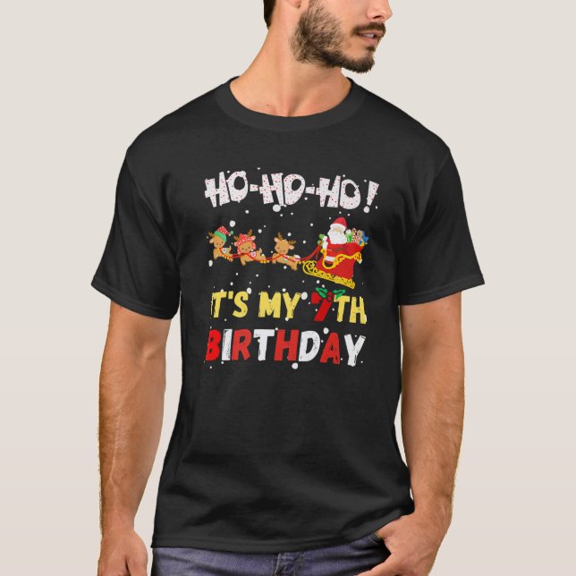 T-shirt Ho Ho Ho C'est mon 7e anniversaire Noël Père Noël  (Devant)