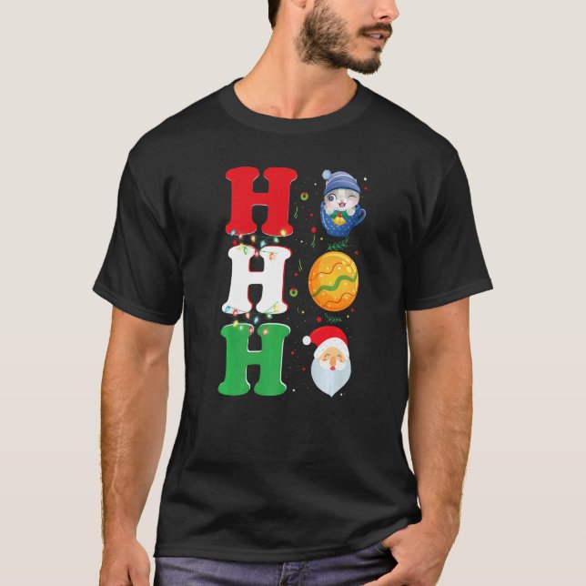 T-shirt Ho Ho Ho Christmas Santa Hat Xmas PJ   (Devant)