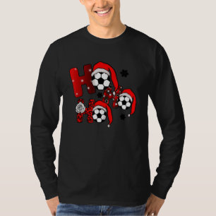 T-shirt Ho Ho Ho Christmas Soccer Ball Santa Hat Funny Spo
