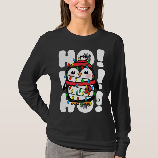 T-shirt Ho Ho Ho Les lumières de Noël mignonne Penguin (Devant)