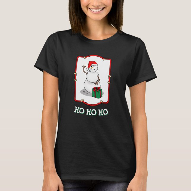 T-shirt Ho Ho Joyeux Noël Père Noël mignonne Snowman (Devant)