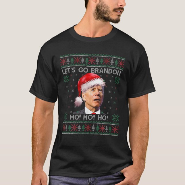 T-shirt Ho Ho Let's Go Brandon Joe Biden Père Noël Drôle (Devant)