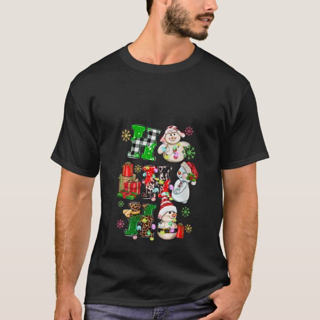 T-shirt Ho Ho Snowman Santa Hat Leopard Buffalo Plaid P (Devant)
