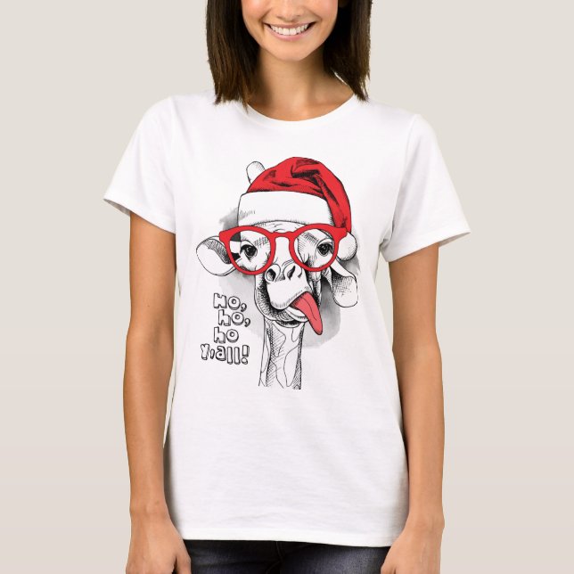 T-shirt Ho Ho Y’all Giraffe Femmes (Devant)