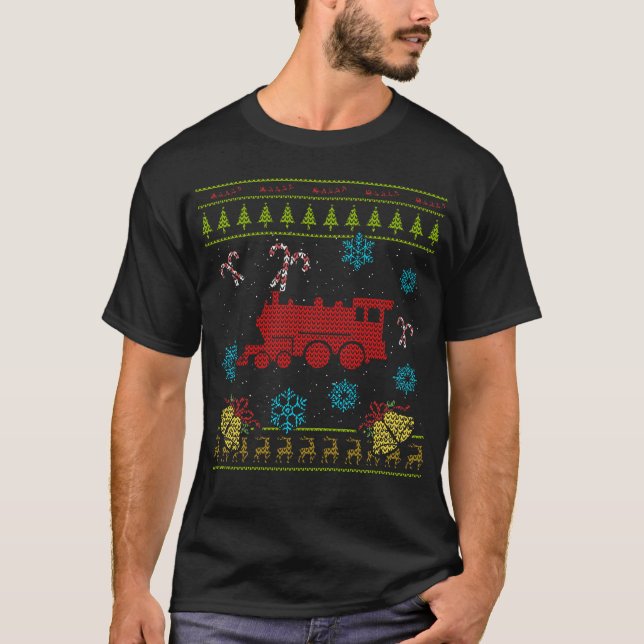 T-shirt HO train laid de jouet de chandail de Noël de (Devant)