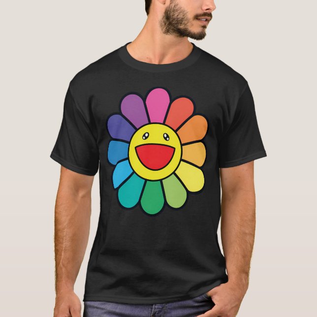 T-shirt Hobicore - Fleur arc-en-ciel souriante (Devant)